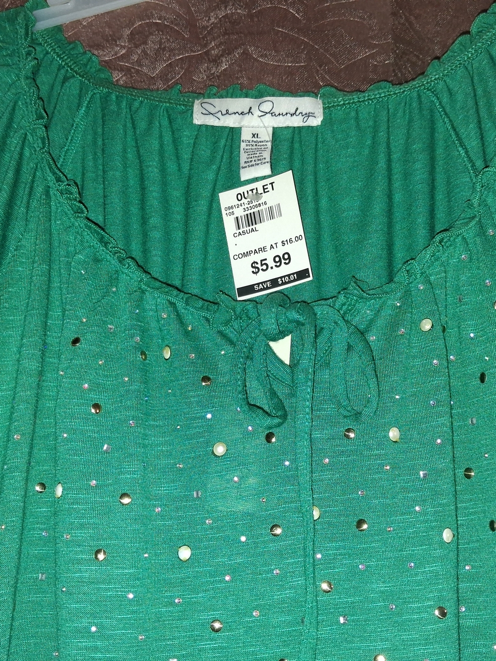 French Laundry Green Embellished Tie-Neck Top
